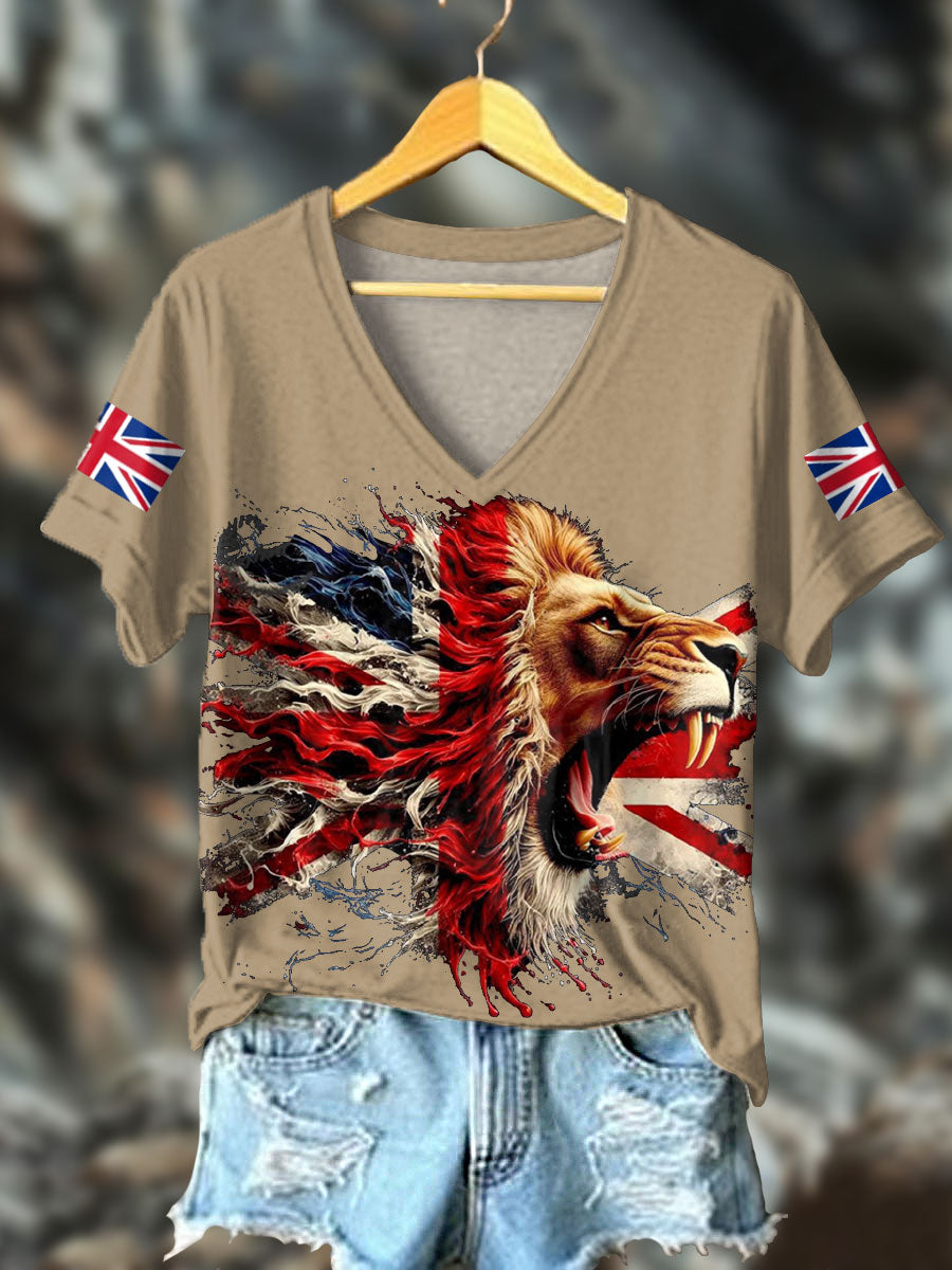 Women's UK Flag Lion Printed T-shirt