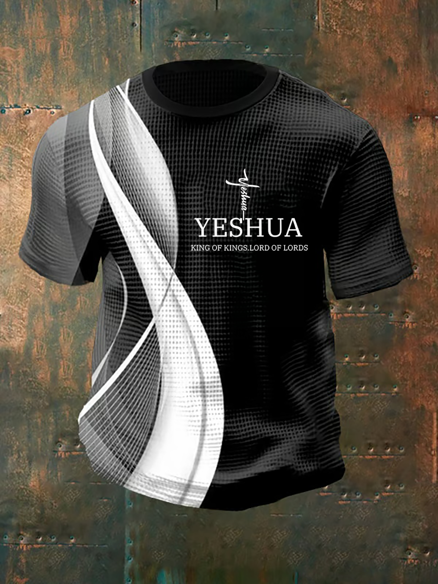 Men's Yeshua Waffle Print Casual T-Shirt