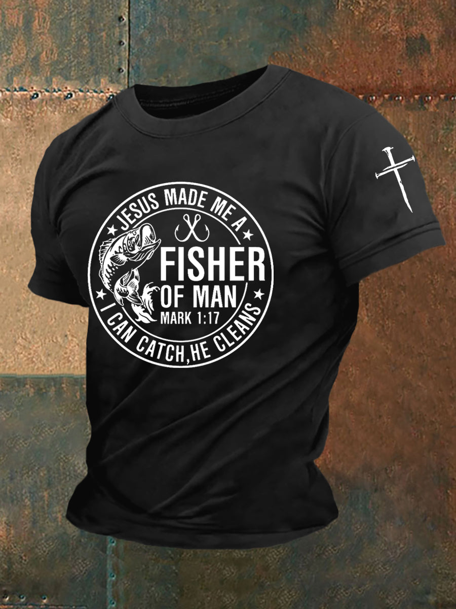 Men's Jesus Made Me A Fisherman Casual Tee