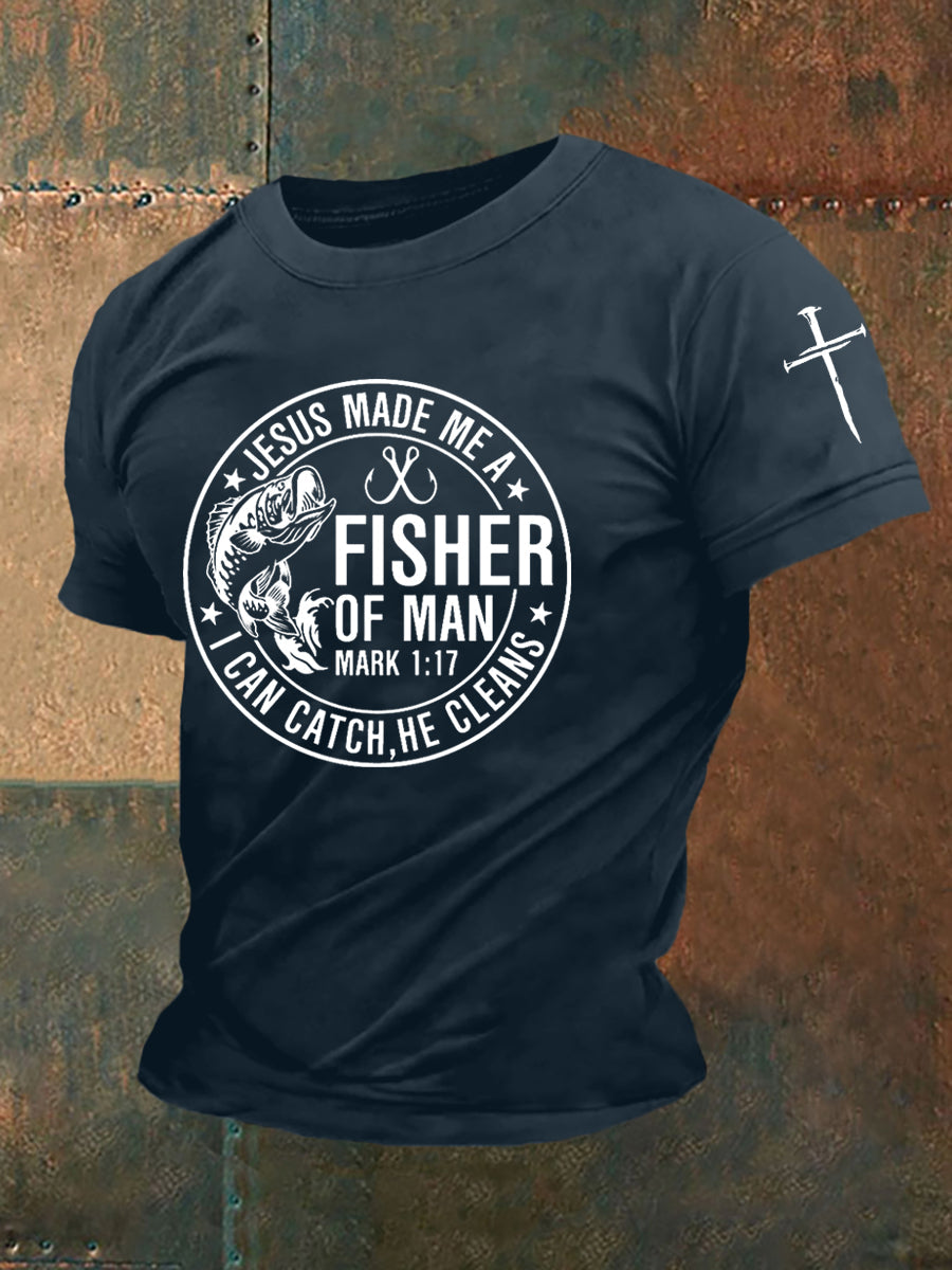 Men's Jesus Made Me A Fisherman Casual Tee