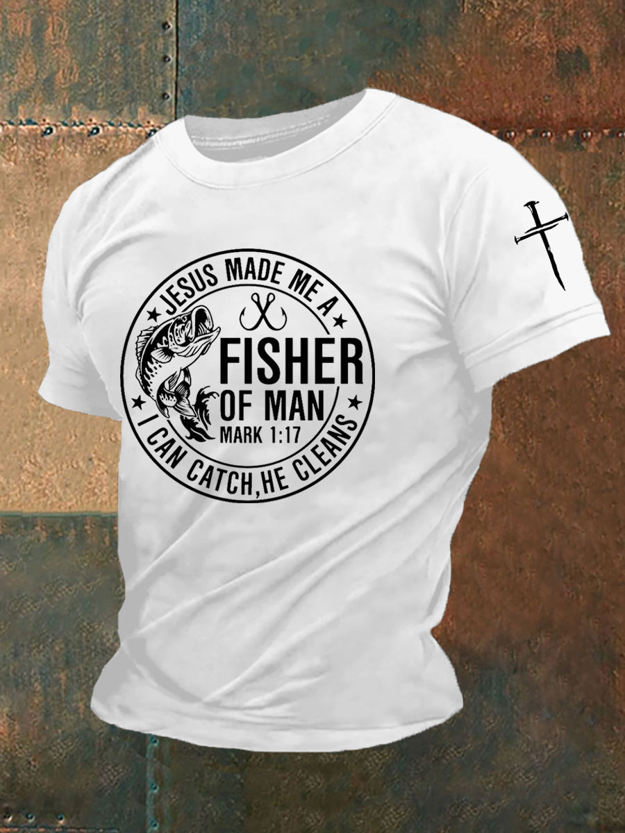Men's Jesus Made Me A Fisherman Casual Tee