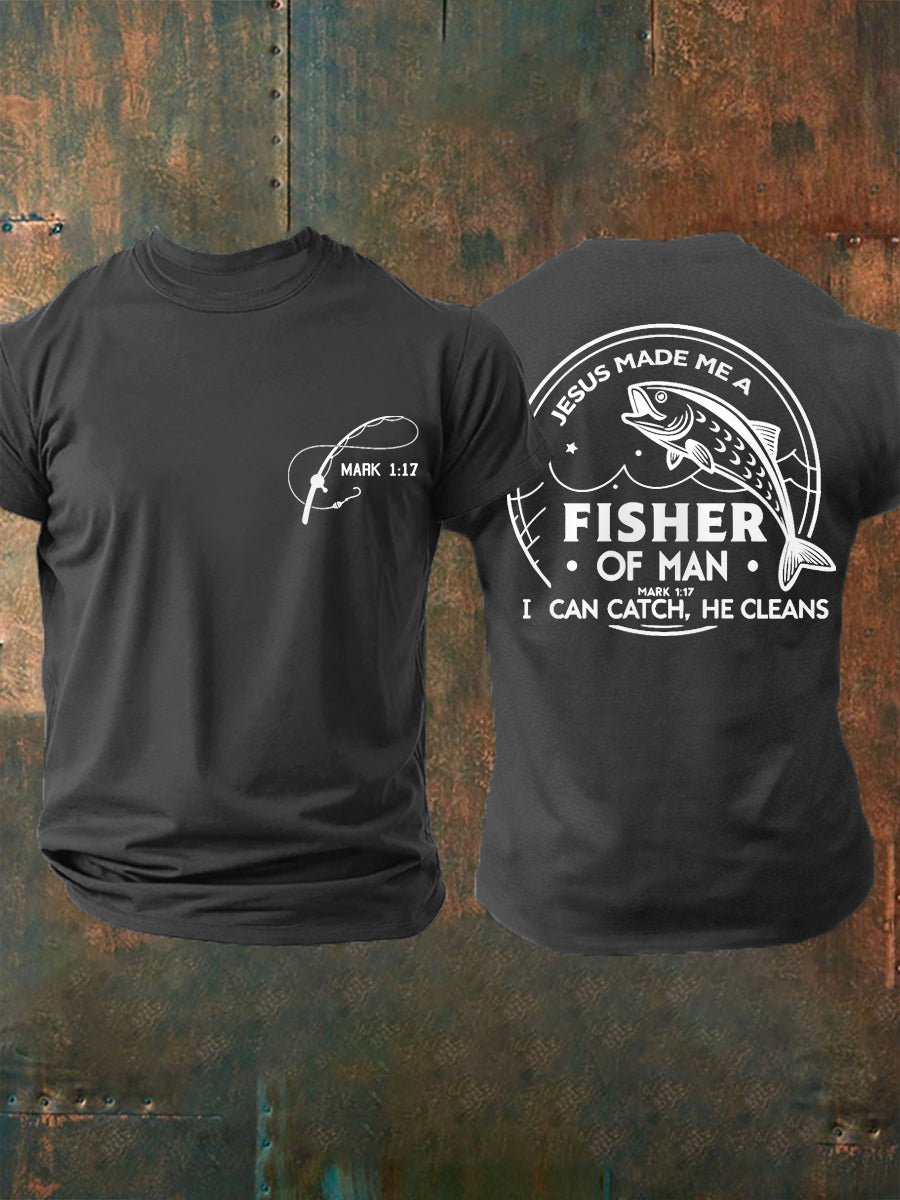 Men's Jesus Made Me A Fisherman Mark 1:17 Casual Tee