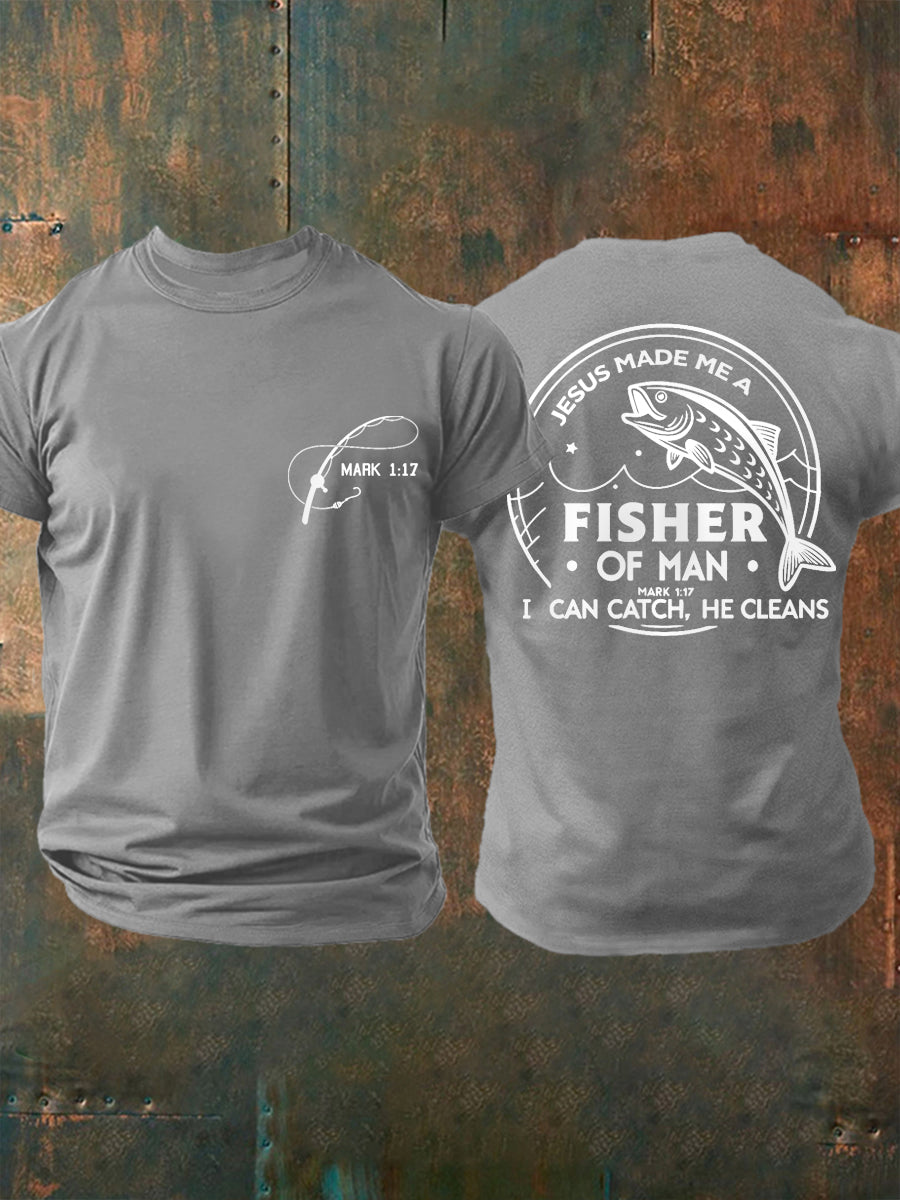 Men's Jesus Made Me A Fisherman Mark 1:17 Casual Tee
