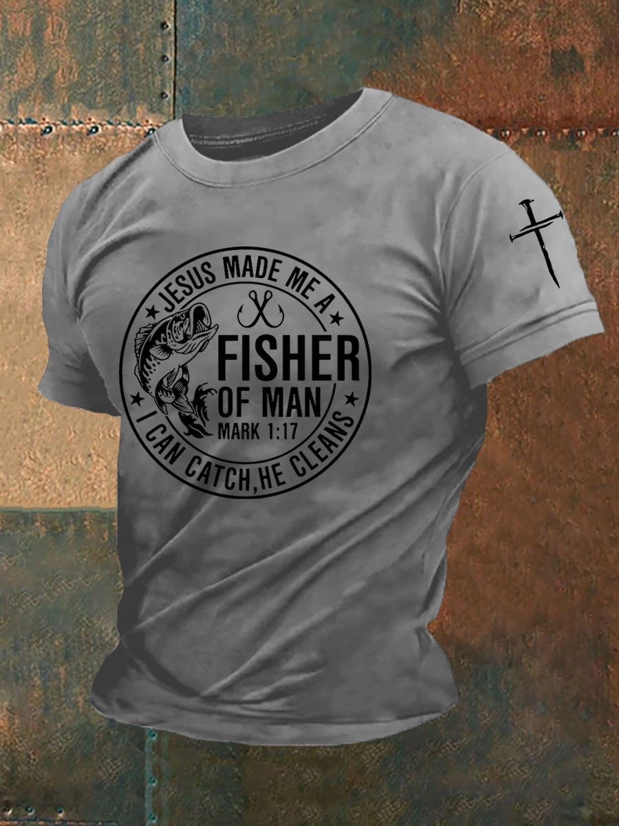 Men's Jesus Made Me A Fisherman Casual Tee
