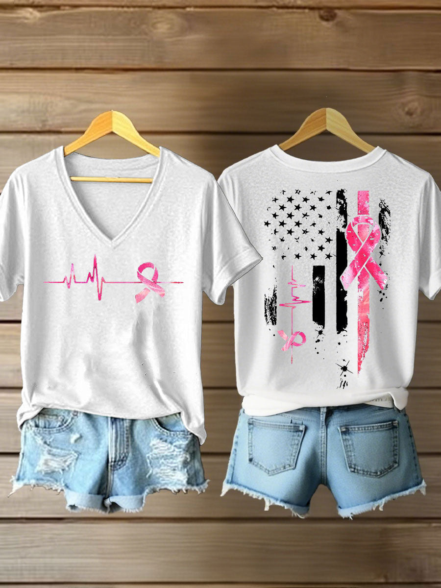 Women's Breast Cancer Awareness Pink Ribbon Print T-Shirt