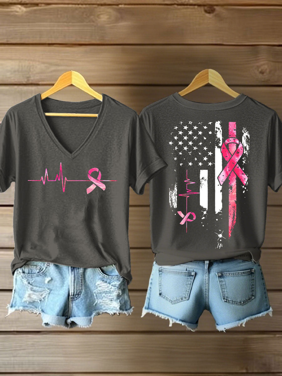 Women's Breast Cancer Awareness Pink Ribbon Print T-Shirt