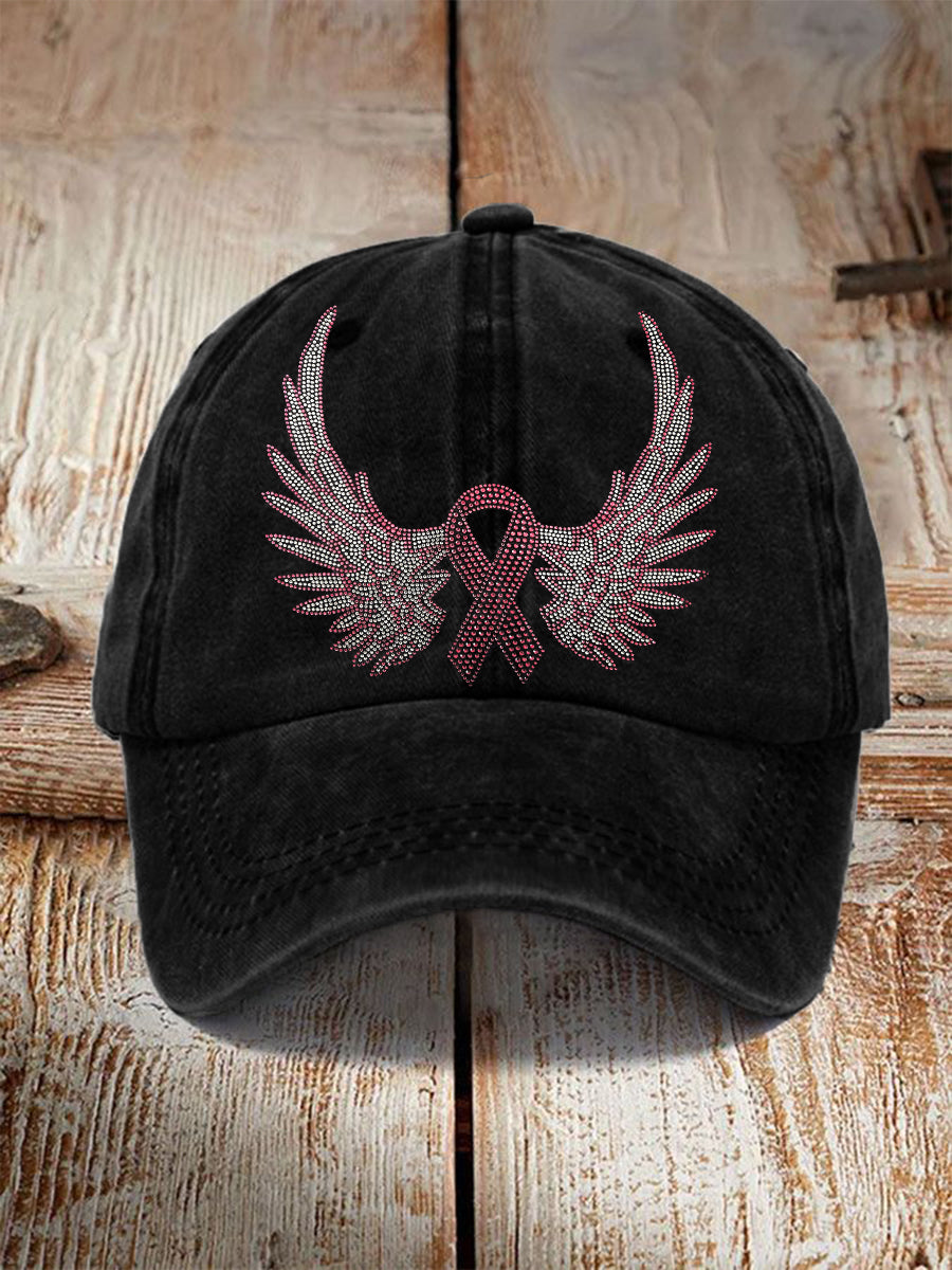 Unisex Rhinestone Art Pink Ribbon Pattern Hat