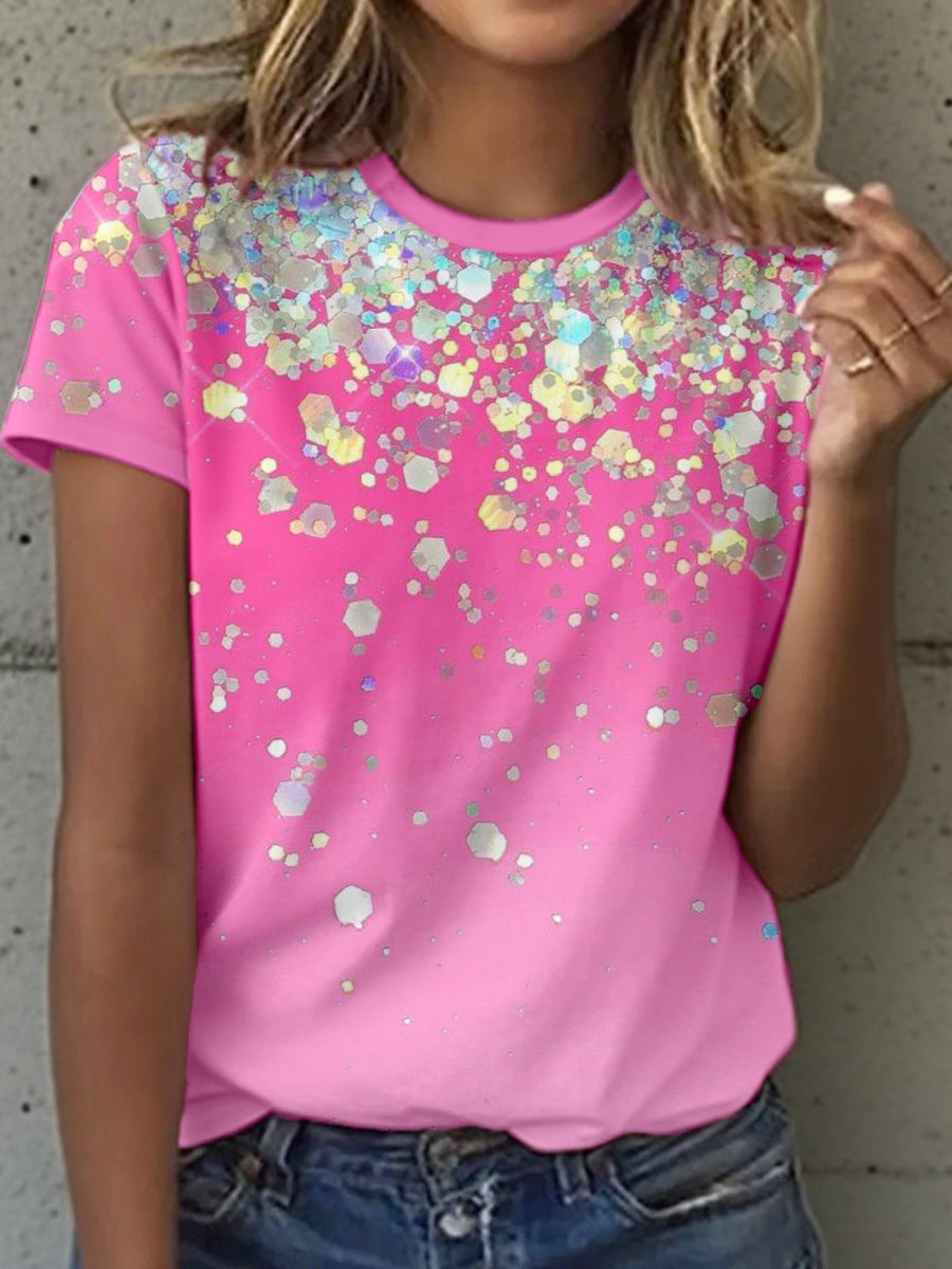 Women's Shiny Pink Sequin Art T-Shirt