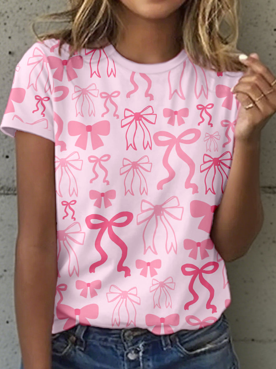 Women's Pink Bow Print T-Shirt