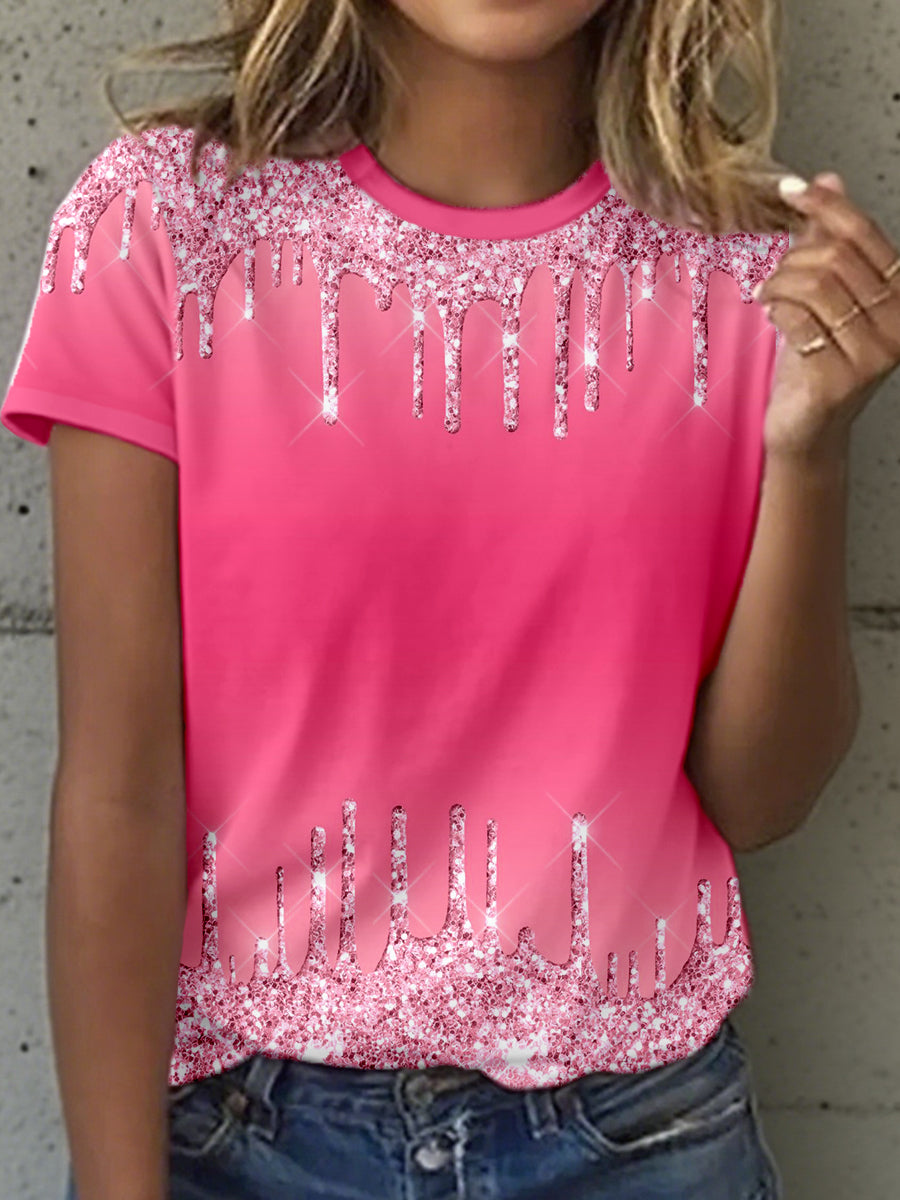 Women's Shiny Pink Inspired Print T-Shirt