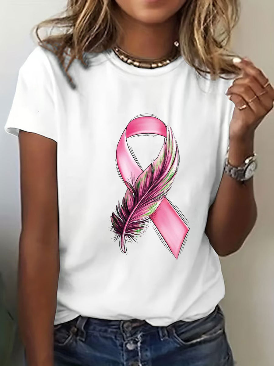 Women's Breast Cancer Awareness Pink Ribbon Print T-Shirt