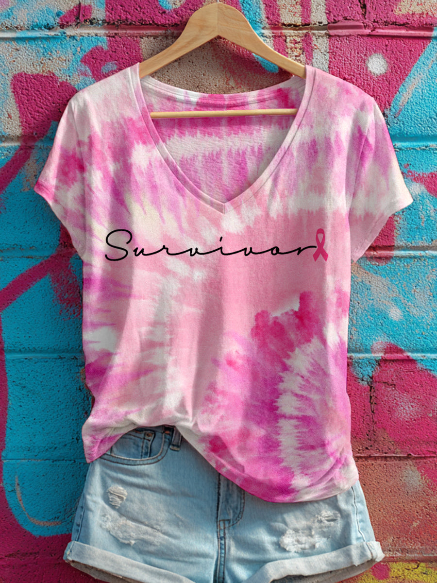 Women's Survivor Pink Ribbon Print Tie-Dye T-Shirt