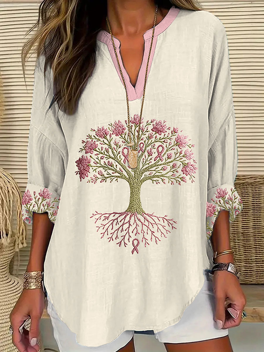 Women's Breast Cancer The Pink Ribbon Is The Tree Of Health Print T-Shirt
