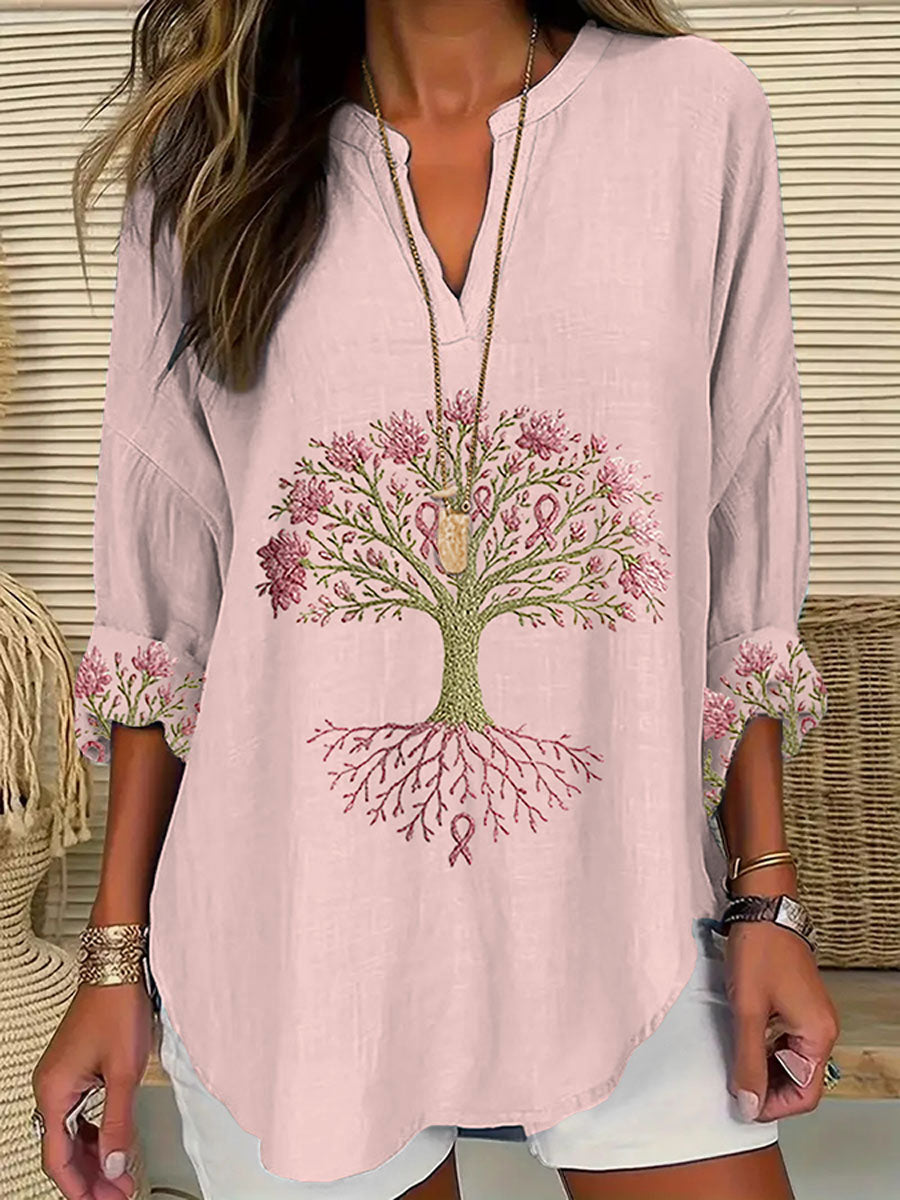 Women's Breast Cancer The Pink Ribbon Is The Tree Of Health Print T-Shirt