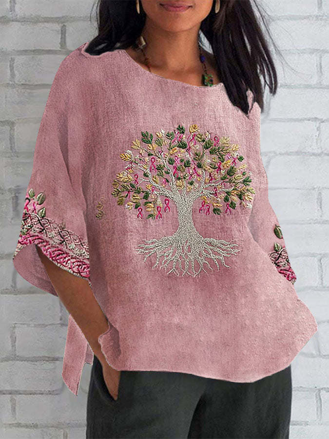 Women's Breast Cancer The Pink Ribbon Is The Tree Of Health Print Top