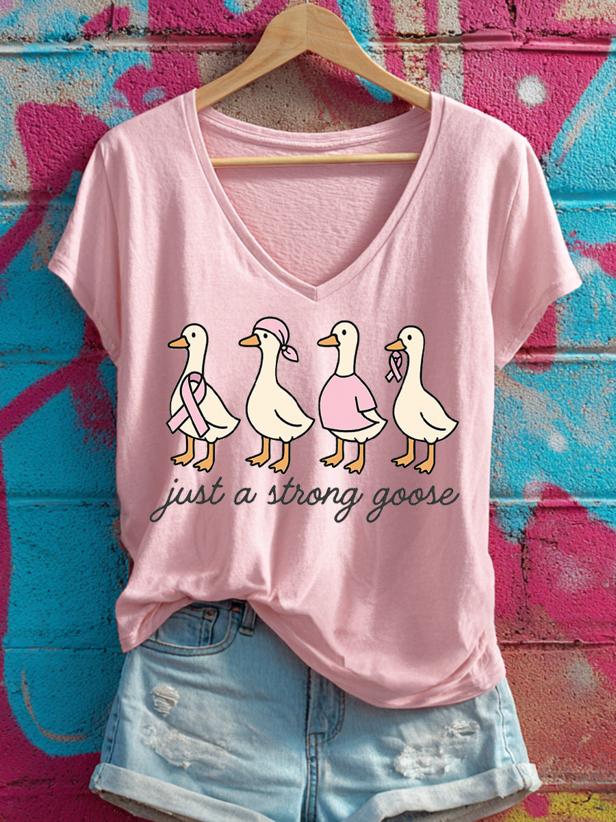 Women's Just a Strong Goose Print V-Neck T-Shirt