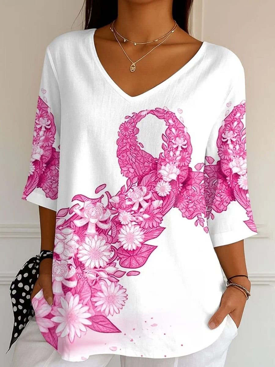 Women's Breast Cancer Pink Ribbon Print Top