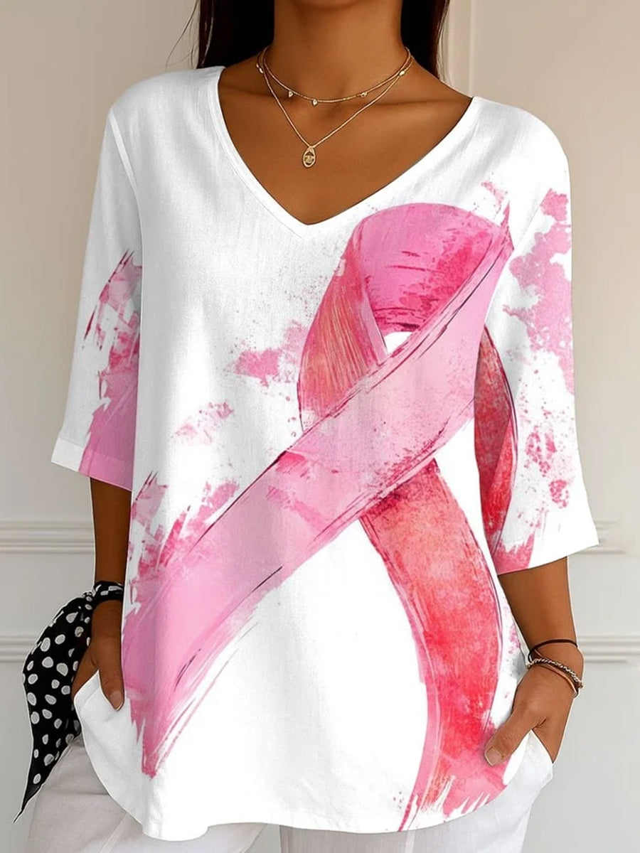 Women's Breast Cancer Pink Ribbon Print Top