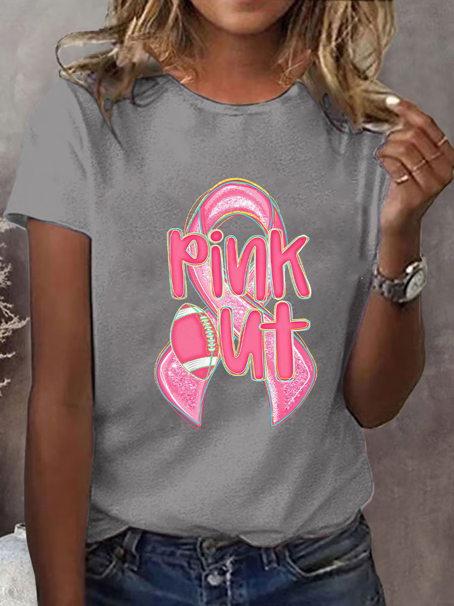 Women's Breast Cancer Awareness Pink Out Print T-Shirt