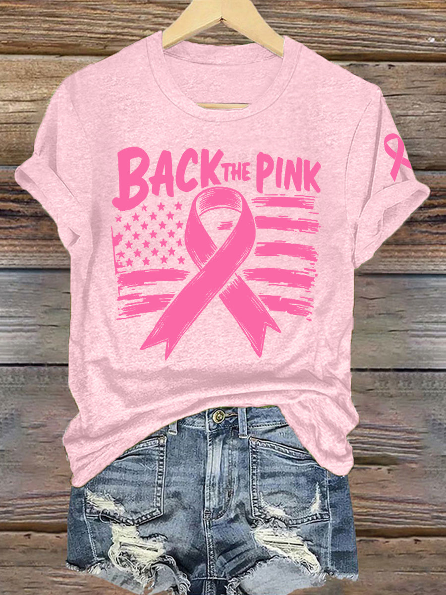 Women's Breast Cancer Awareness Back The Pink Print T-Shirt