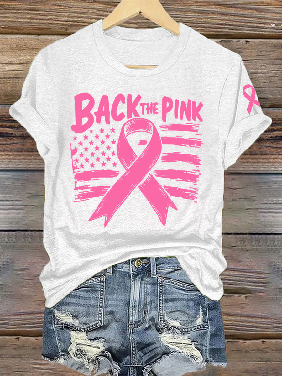 Women's Breast Cancer Awareness Back The Pink Print T-Shirt