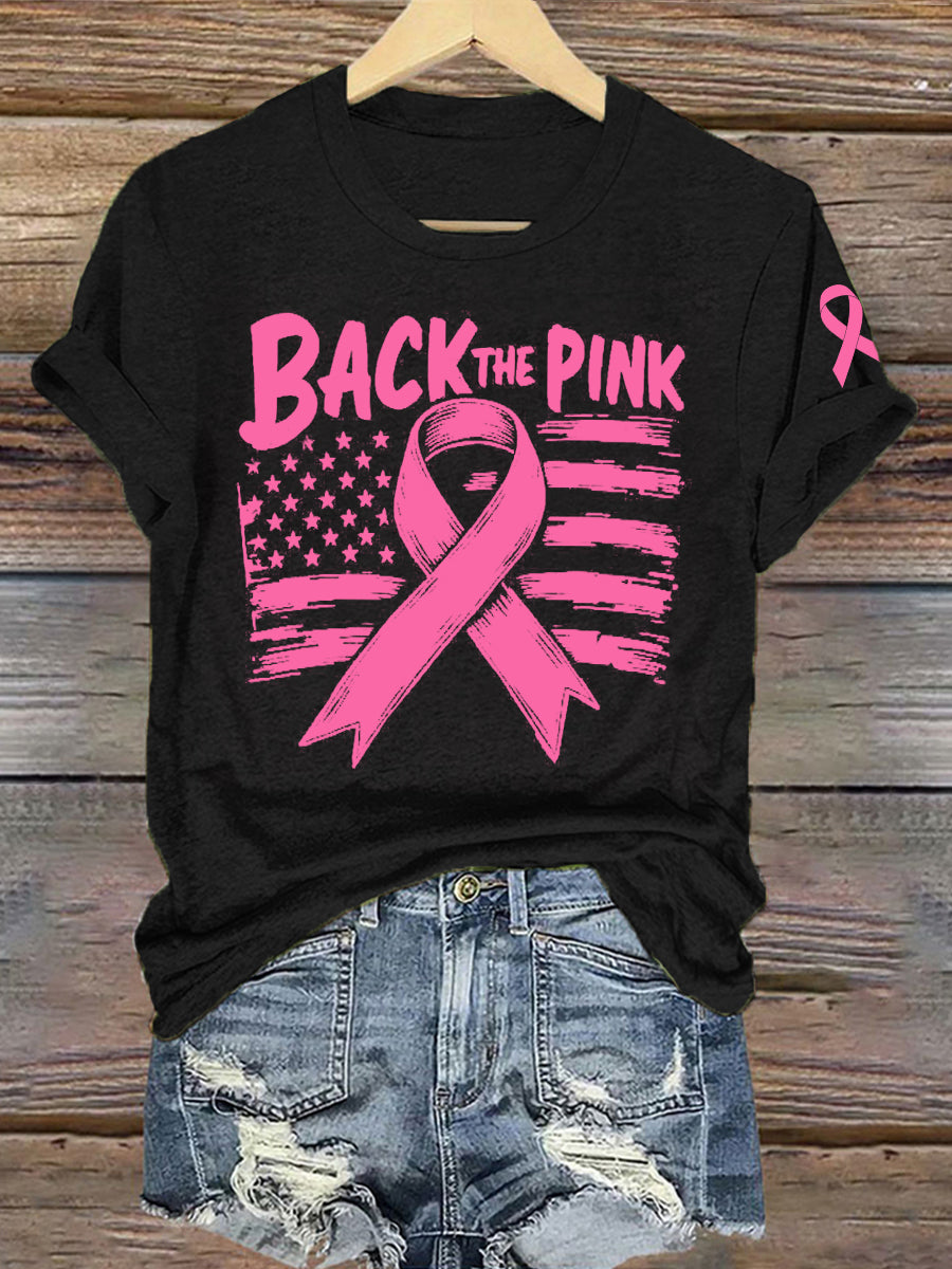 Women's Breast Cancer Awareness Back The Pink Print T-Shirt