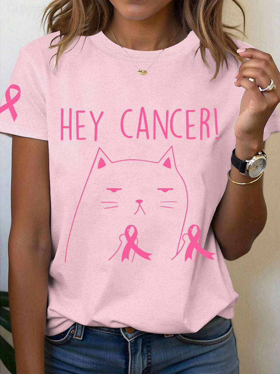 Women's Breast Cancer Awareness Pink Ribbon Print T-Shirt