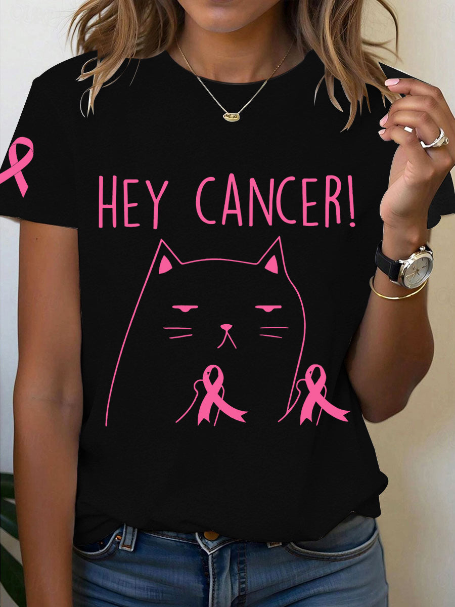 Women's Breast Cancer Awareness Pink Ribbon Print T-Shirt
