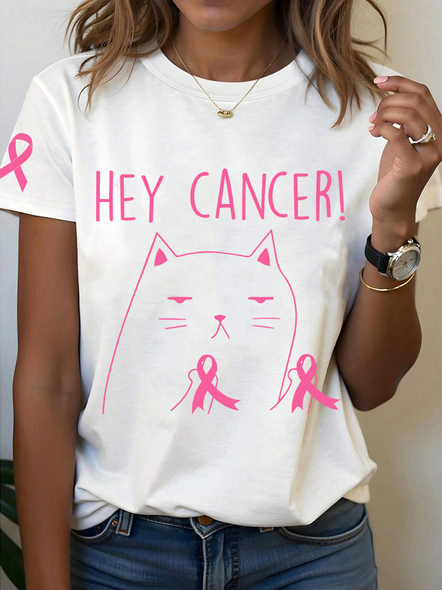 Women's Breast Cancer Awareness Pink Ribbon Print T-Shirt