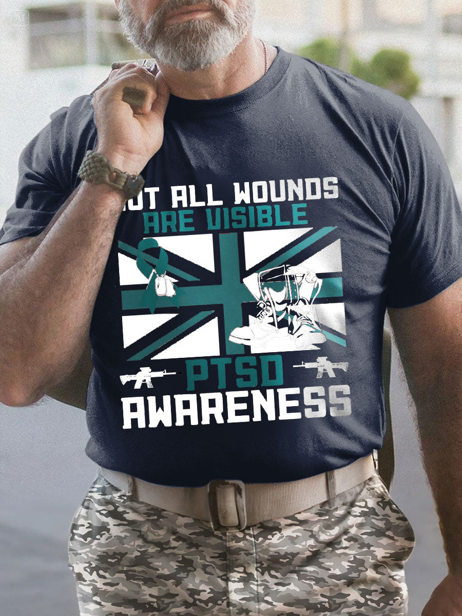 Men's PTSD Awareness Veteran Printed T-shirt