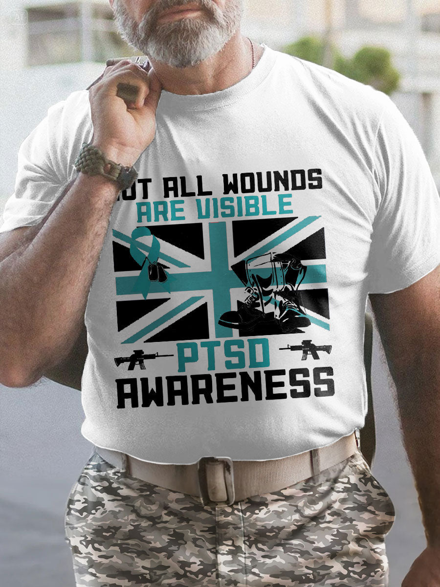 Men's PTSD Awareness Veteran Printed T-shirt