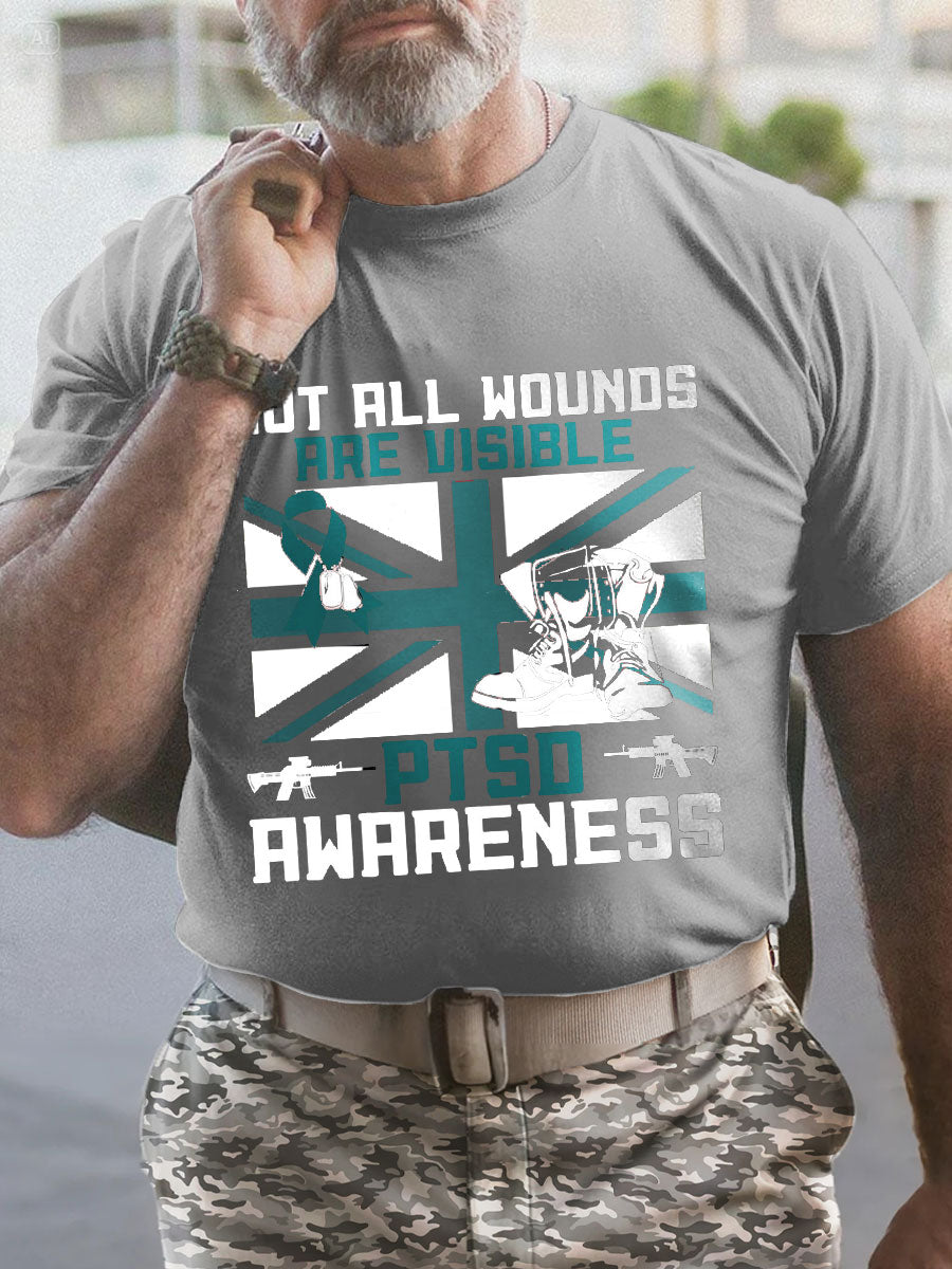 Men's PTSD Awareness Veteran Printed T-shirt