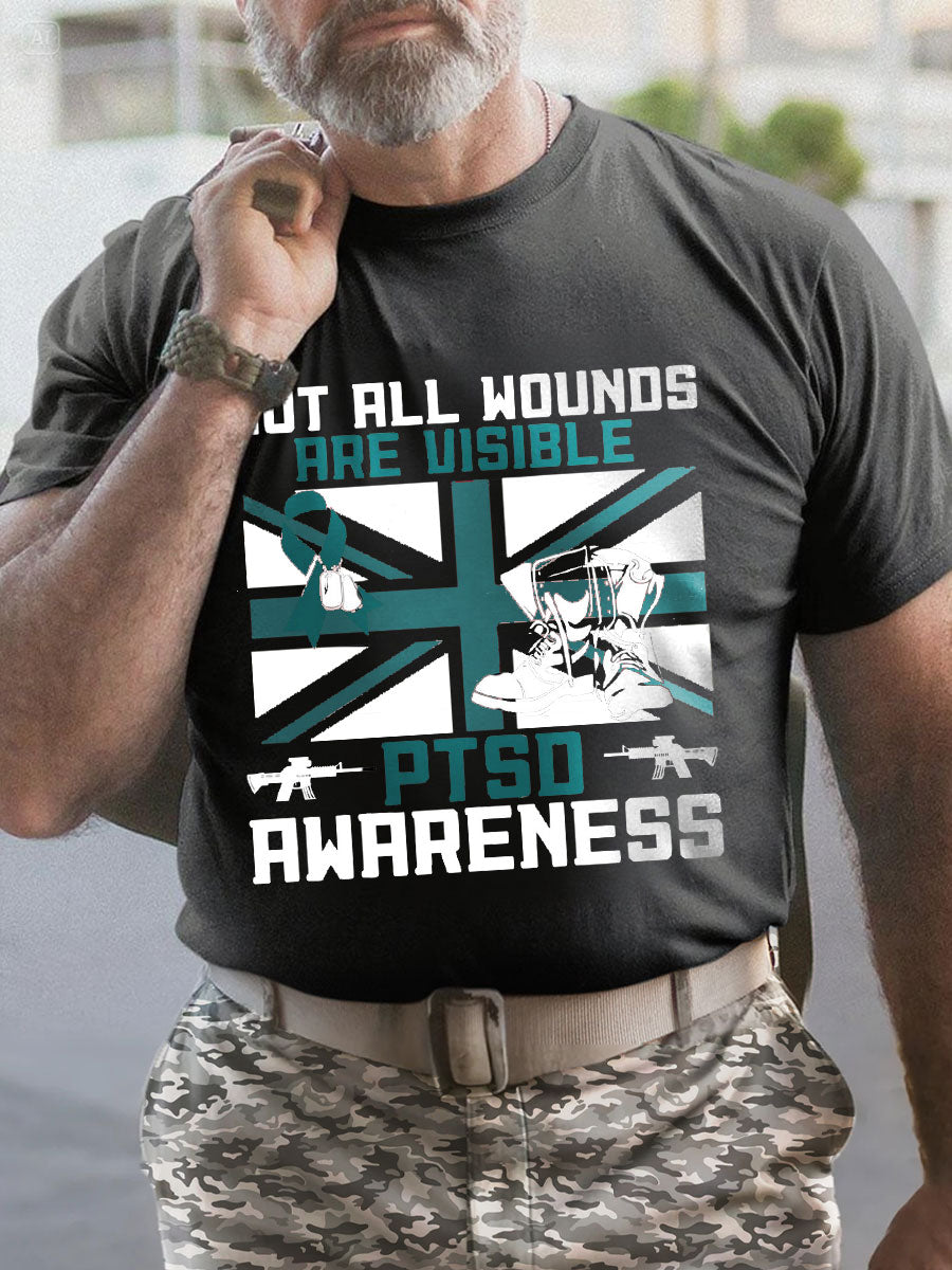 Men's PTSD Awareness Veteran Printed T-shirt