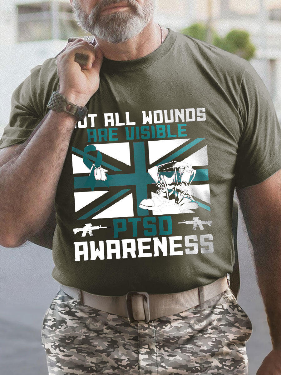 Men's PTSD Awareness Veteran Printed T-shirt