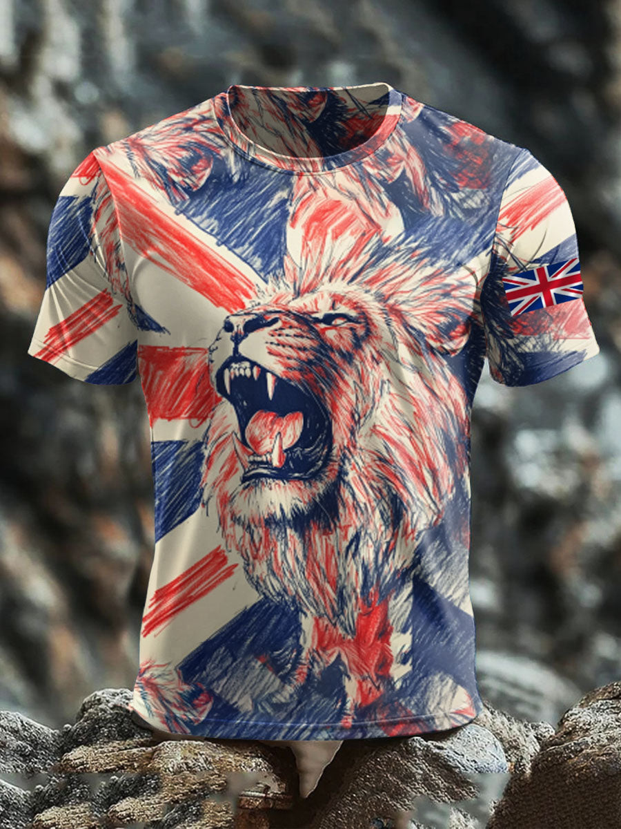Men's Britsh Lion Short Sleeves Printed T-shirt