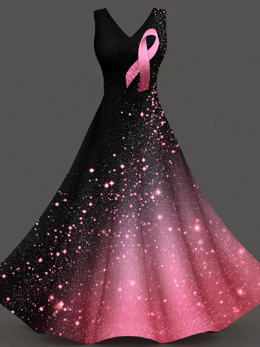 Women's Pink Breast Cancer Awareness Art Print Casual Dress