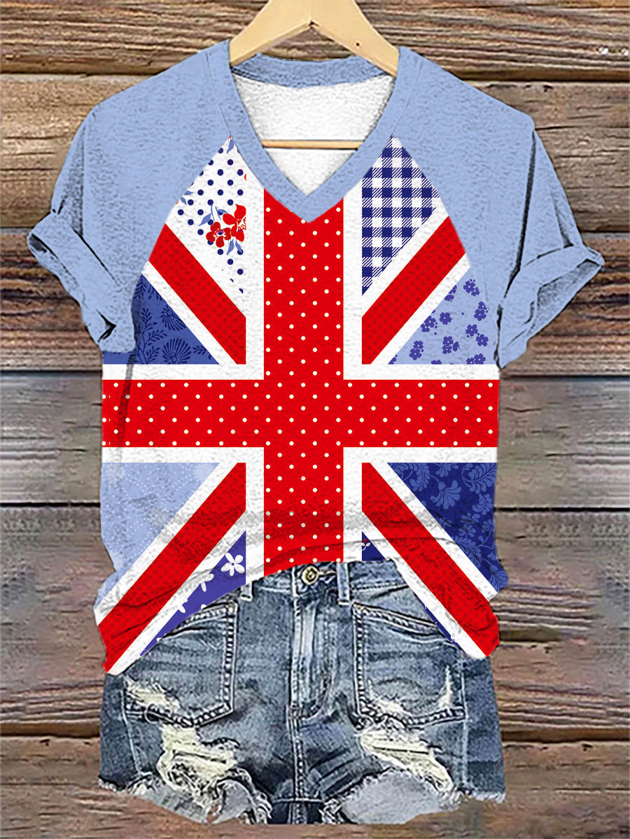 Women's Flag Art Print V-neck T-shirt