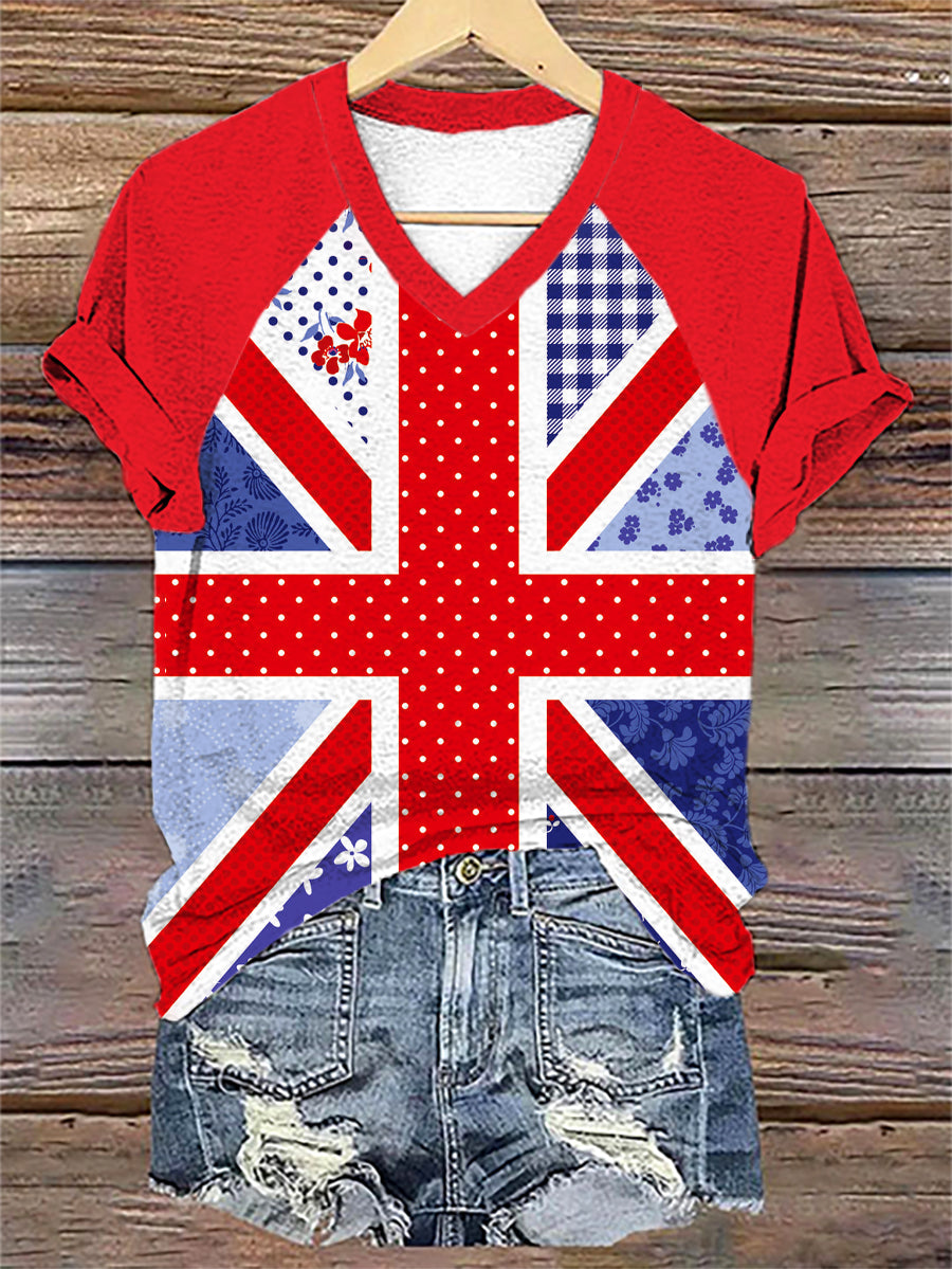 Women's Flag Art Print V-neck T-shirt