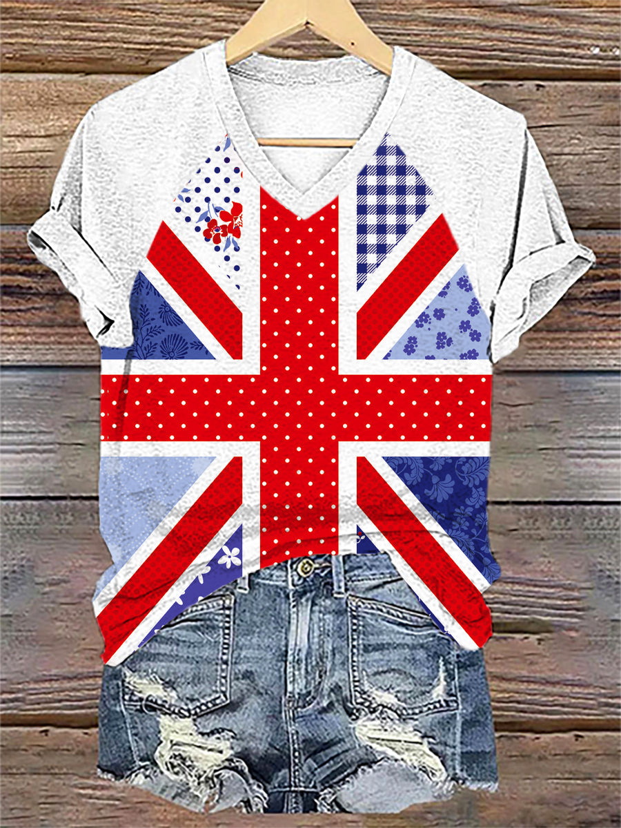 Women's Flag Art Print V-neck T-shirt