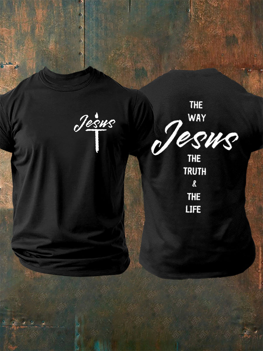 Men's Jesus Faith Cross Print Casual Short Sleeve T-shirt