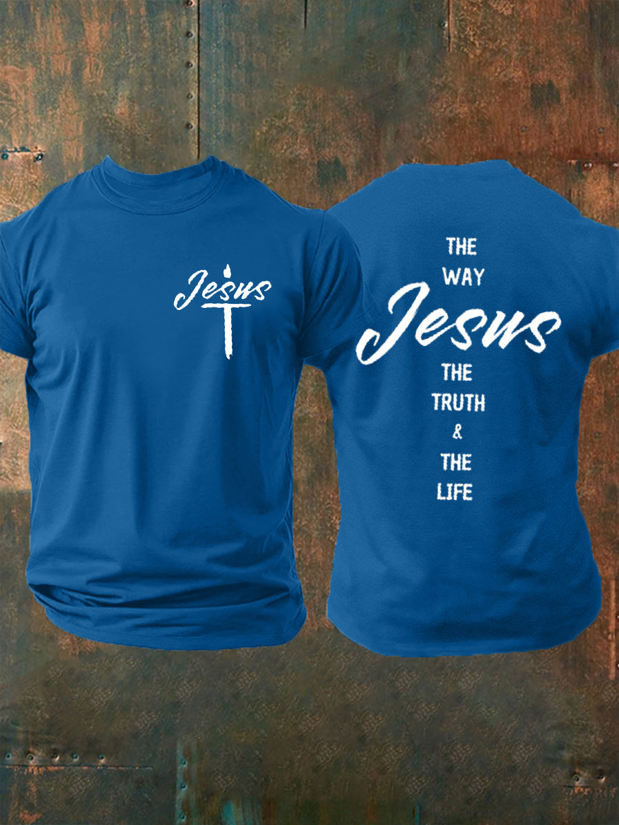 Men's Jesus Faith Cross Print Casual Short Sleeve T-shirt