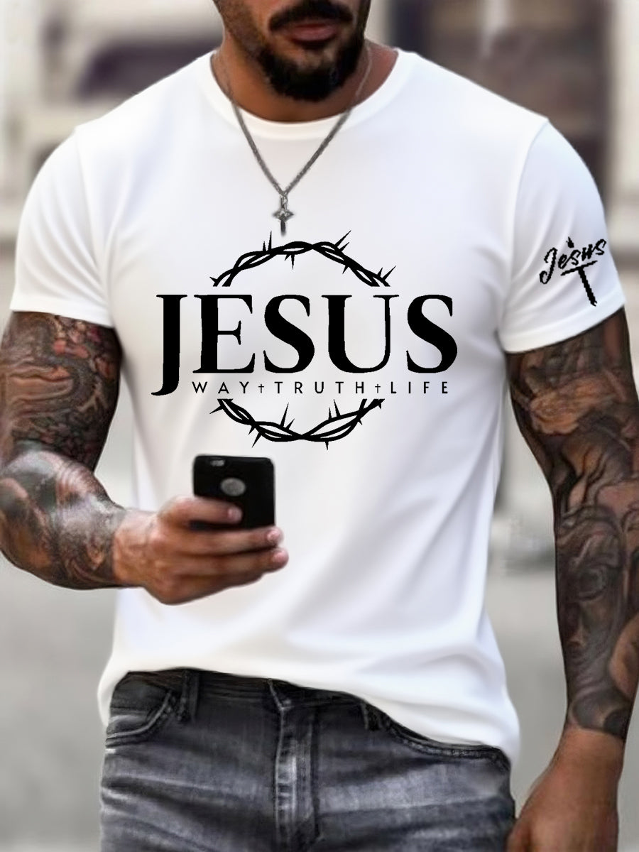 Men's Jesus Faith Cross Print Casual Short Sleeve T-shirt