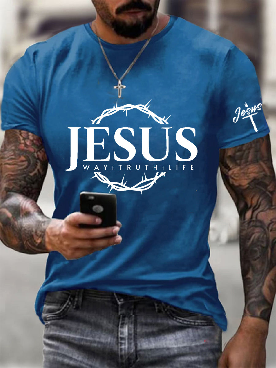 Men's Jesus Faith Cross Print Casual Short Sleeve T-shirt