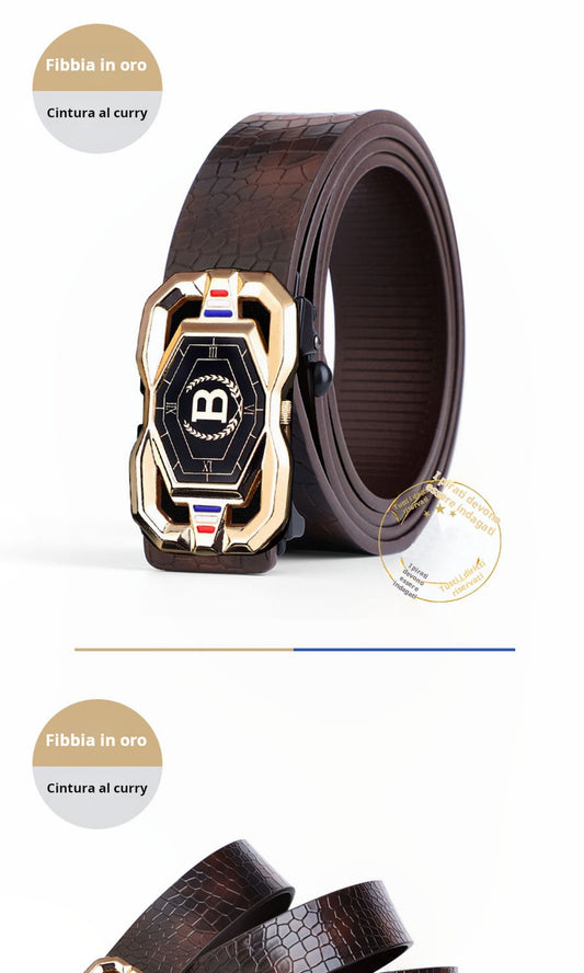 🐊Cintura in pelle per uomo con elegante motivo coccodrillo, fibbia automatica e realizzata in pelle bovina.