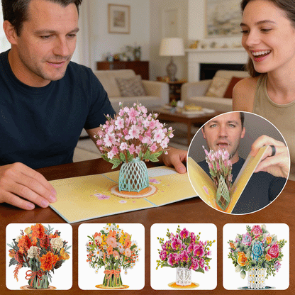 💐Regalo e decorazione 2 in 1 per ogni occasione🌸Biglietto pop-up con bouquet di fiori 3D