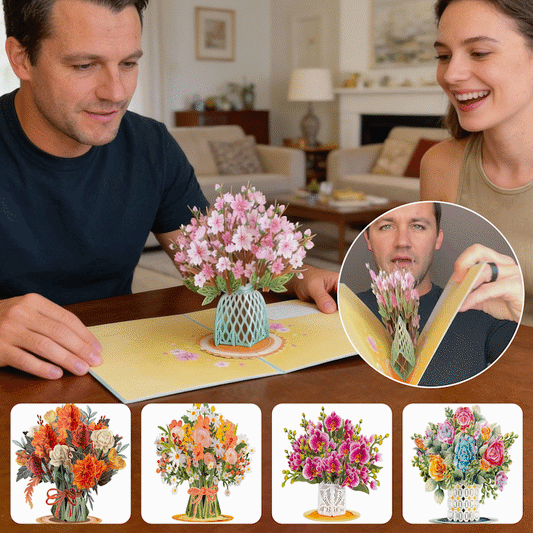 💐Regalo e decorazione 2 in 1 per ogni occasione🌸Biglietto pop-up con bouquet di fiori 3D