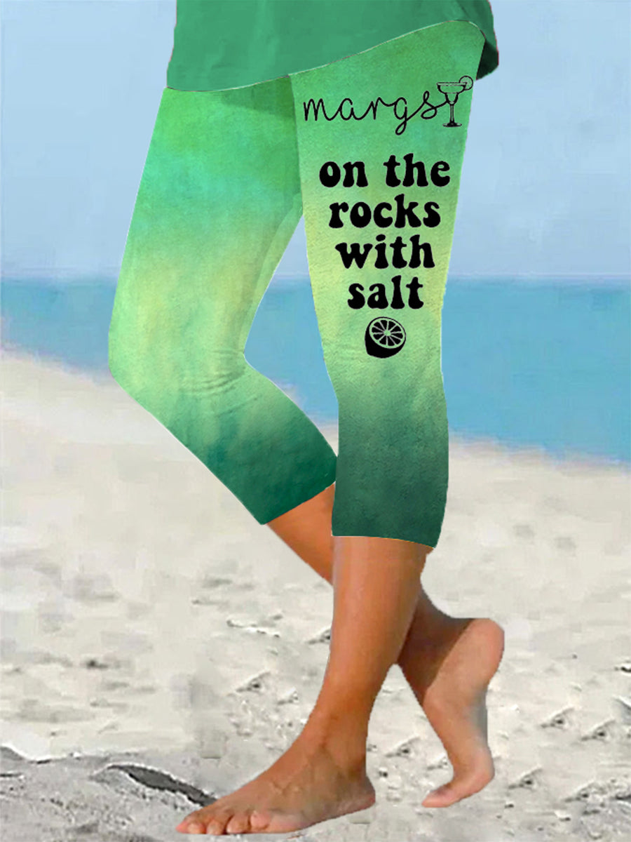Cinco de Mayo Margarit de las mujeres en las rocas con la sal imprimió peggings cómodos de siete puntos