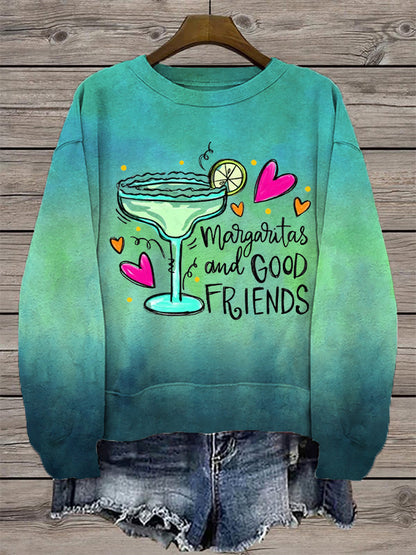 Mujer Cinco de Mayo Margaritas And Good Friends Impreso Casual Sudadera de manga larga