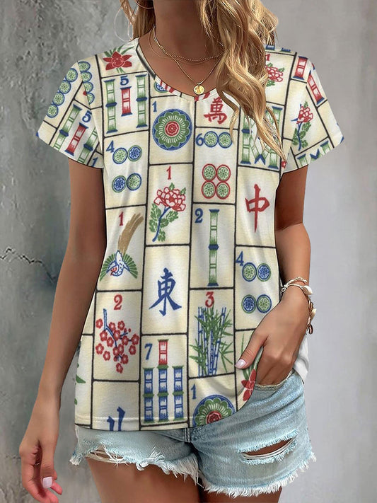 Mujer Mahjong Impreso Casual Camiseta