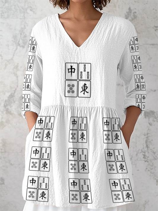 Top de manga tres cuartos para mujer Mahjong
